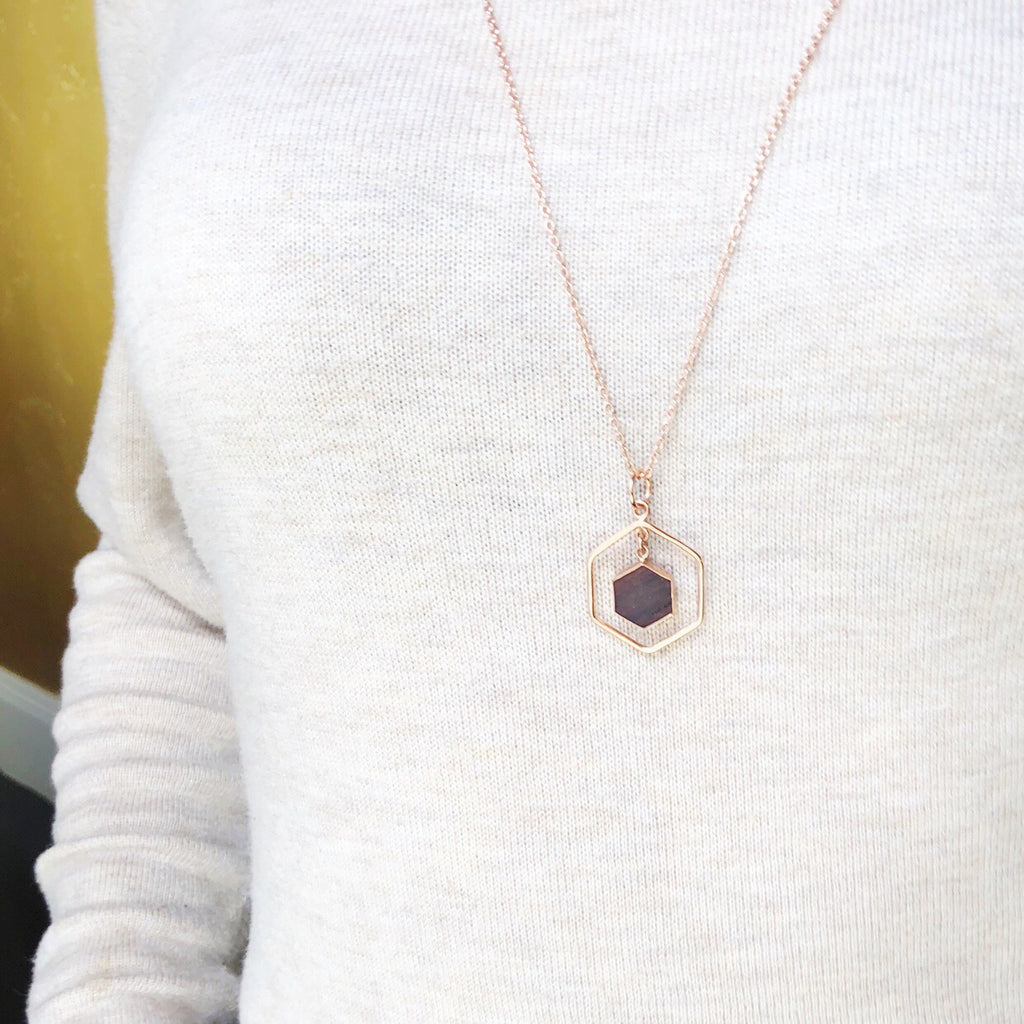 Double Hexagon Barrel Necklace - Olive and Poppy
