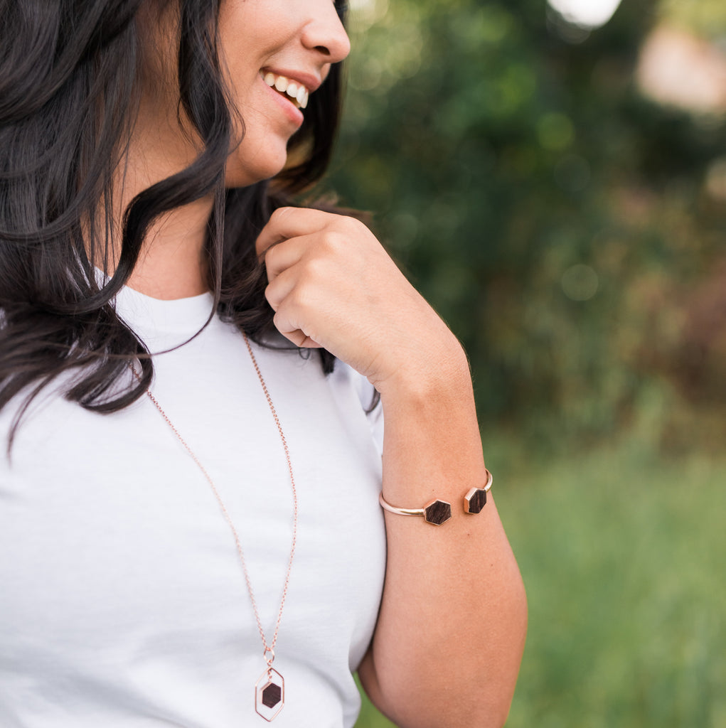 Hexagon Cuff Bracelet - Olive and Poppy