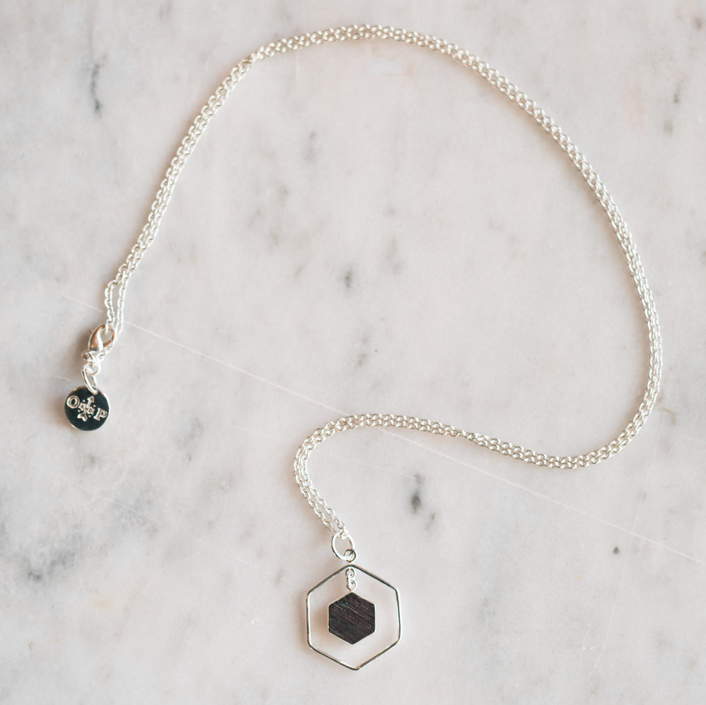 Double Hexagon Barrel Necklace - Olive and Poppy